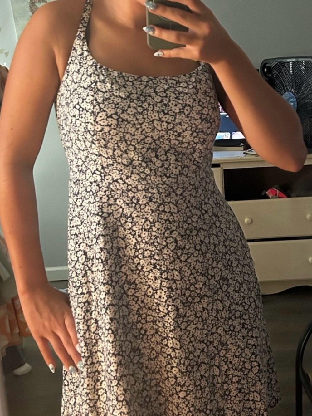 Old Navy Navy and White Floral Midi Dress